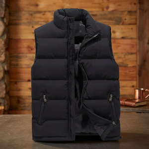 Custom Made Canvas Sleeveless Puffer Jacket Men Winter Zip Unisex Waterproof Quick Dry Quilted Zipper Stand Collar Casual Wear - Product Image 3