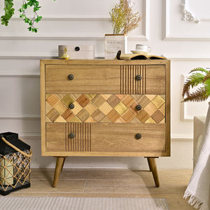 INNOVA Home Accent Living Room Hand Carved 3 Storage Drawer <b>Wooden</b> Farmhouse Hotel Chest Cabinet - Product Image 1