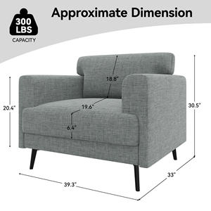 Fauteuil d'appoint en tissu, zone d'assise plus large, éponge haute densité, design incurvé, respectueux de la peau, imperméable, appartement, salle à manger, hôtel - Product Image 4
