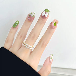 24 faux ongles carrés français longs <span class=keywords><strong>en</strong></span> forme d'<span class=keywords><strong>amande</strong></span>, <span class=keywords><strong>en</strong></span> ABS, avec colle, pour Noël, couverture complète, fournitures pour ongles - Product Image 4