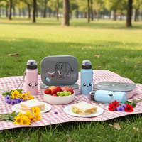 Coffrets Boîte à Lunch en Plastique pour Enfants avec Bouteille d'Eau de 400ml, Compartiment, Boîte Repas Étudiant Mignonne, Ensemble Bento pour Élèves