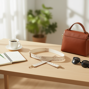 Sangle en toile 4 cm beige avec lettrage anglais pour poignée de sac - Product Image 2