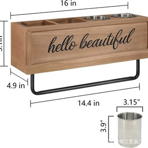 Support mural en bois pour sèche-cheveux, étagère de rangement de 16 pouces avec coupelles métalliques pour serviettes et bandeaux - Product Image 1