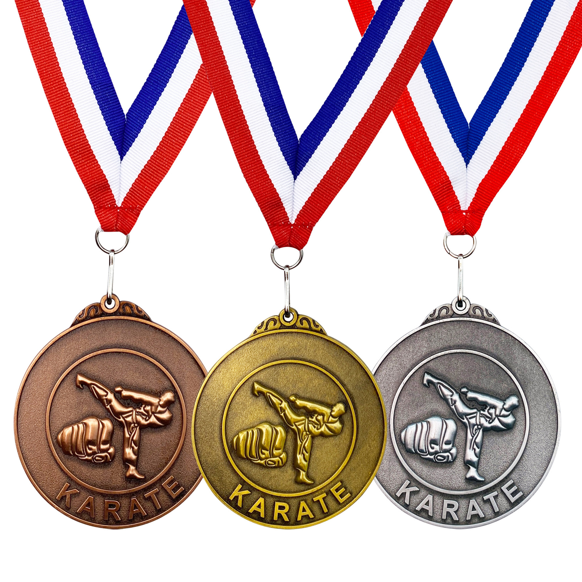 Noble Metal High - Quality Karate Medals Round Shaped Gold Silver Bronze Medals for Martial Arts Competitions