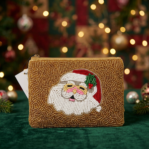 Bolsa de Monedas Cuadrada de Algodón con Cremallera, Bordado de Santa Claus con Cuentas Hechas a Mano, Decoración para Regalo de Fiesta Navideña - Product Image 3