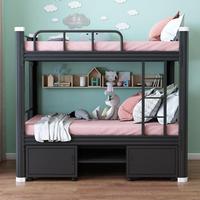 Lit en métal moderne à deux étages avec lits superposés en acier à 2 niveaux, armoire de rangement inférieure pour dortoir d'étudiant, hôtel