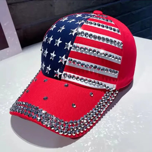 หมวกเบสบอลปีกกว้างกันแดดกลางแจ้งประดับด้วยพลอยเทียมสีแดงสีน้ำเงิน - Product Image 6