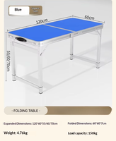 Table pliante d'extérieur en aluminium, portable, réglable en hauteur, 4 places, design moderne et simple, pour stand de marché nocturne, location