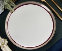 Service de table Hongyun Datou 50 pièces en porcelaine fine, bordure dorée de luxe, motif bordeaux, vaisselle ronde, ovale et irrégulière pour la maison