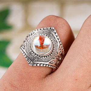 Anillo de cóctel vintage A139 de plata 925 con piedra lunar y engaste de bisel, geométrico, unisex, para uso diario, anillos finos - Product Image 3