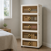 Location d'armoire roulante en plastique avec roues Portable sans assemblage empilable porte transparente organisateur de déménagement du locataire anti-poussière