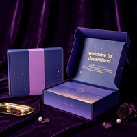 Boîte pliante en carton pour colis postaux, impression personnalisée, motif ciel étoilé violet et feuille d'or, emballage cadeau pour cosmétiques et expédition