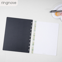 Couverture de carnet RINGNOTE en PU fin, taille moyenne, aspect cuir haut de gamme, logo personnalisé, pré-perforée, couverture rigide pour agenda à disques