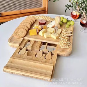 Bamboo Cheese <b>Board</b> Set With <b>Tools</b> Round Serving Tray For Cheese And Fruit Multi Functional Cutting <b>Board</b> - Product Image 2