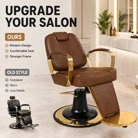 Fauteuil de Barbier Inclinable Rétro Moderne, Cadre Doré, Cuir Marron, Chaise de Coiffure Couleur Personnalisée, Mobilier de Salon, Vente en Gros Usine