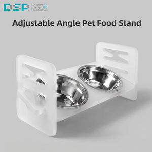 DSP Vietnam Factory Adjustable Height Acrylic Pet Bowl Stand Elevated Raised <b>Cat</b> Dog Feeder Holder - Product Image 1