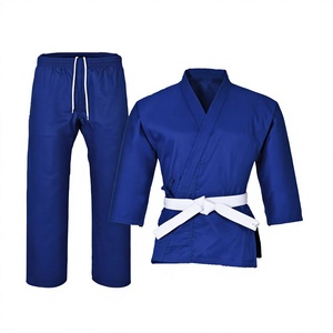Blue Karate Uniform Adult Unisex 100% Cotton Martial Arts <b>Shorts</b> Stretch Regular Fit White <b>Belt</b> Included - Product Image 2
