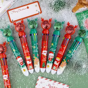 Penjualan paling laris pena bolpoin Natal Santa Claus 10 warna plastik lucu kartun hewan hadiah siswa