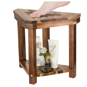 Tabouret de salle de bain en bois Muyue Pavilion, siège de douche en bois massif en forme d'éventail avec étagère de rangement - Product Image 1