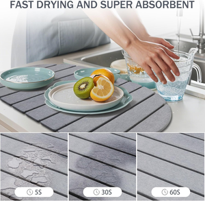 Tapis de séchage pour vaisselle en pierre de forme ronde, grand format, résistant à la moisissure, pliable, en diatomite organique pour comptoir de cuisine - Product Image 3