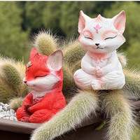 Kerajinan Resin Kustom Seni Meditasi Patung Rubah Model Zen Lucu 10cm Ornamen Pot Bunga Taman yang Dicat