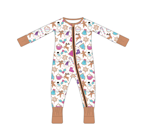 Pigiama intero <span class=keywords><strong>neonato</strong></span> premium in bambù a maniche lunghe, stampa horror teschio clown mostro Halloween, cerniera YKK, tutina morbida per neonati - Product Image 1