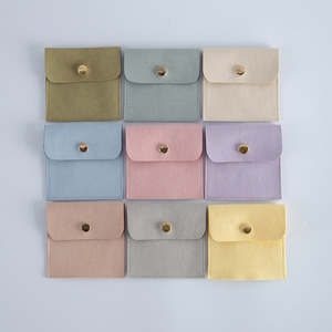 Pochette à bijoux en microfibre avec logo personnalisé, bouton, petite enveloppe de rangement pour accessoires, sac en velours, sac à rabat pour collier et boucles d'oreilles - Product Image 2