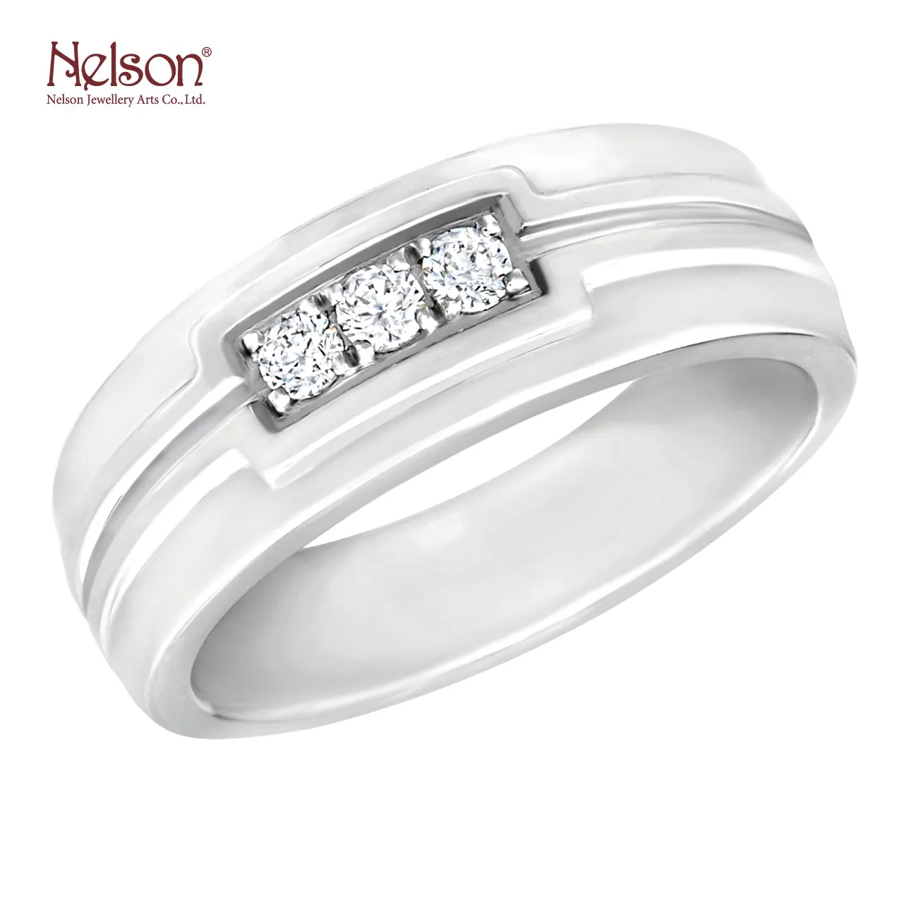 Zero risk no MOQ Newest Style Wholesale price OEM ODM Men's jewelry 18K White Gold Three Natural Diamond Men's Ring