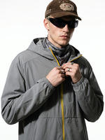Veste technique personnalisée avec fermeture éclair bidirectionnelle, protection solaire, imperméable, légère, coupe-vent à capuche pour l'extérieur, col montant, en tissu Ripstop