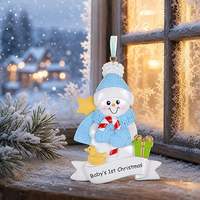 Ornement de Noël en résine pour le premier Noël de bébé, bonhomme de neige, canne à sucre, canard en caoutchouc, tricoté, assis, avec ruban, cadeau souvenir