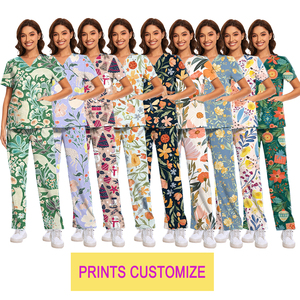 Usine OEM/ODM Scrubs de mode Sets de gommage pour femmes imprimés sur mesure Spandex Fashion V Neck Short Stretch Printed Scrub Tops - Product Image 3