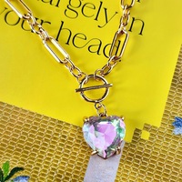 Collier pendentif cœur en verre Haomi CE, chaîne trombone, fermoir à bascule, bijoux en laiton doré pour femme, vente en gros