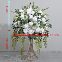 Op maat gemaakte 70CM kunstmatige witte roos en groene bladeren bloembol bruiloft tafeldecoratie centerpiece voor kerstgelegenheden