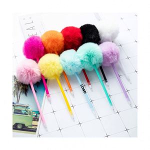 Personalized Cute Cartoon Plastic Pom-Pom <b>Pen</b> for Students, School Supplies, Stress Relief, Promotional Gift - Product Image 1