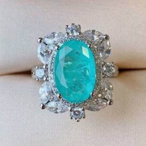 Flower Bezel Cluster S925 Sterling Silver Oval Paraiba Tourmaline Engagement Wedding <b>Statement</b> <b>Ring</b> <b>Women</b> Jewelry - Product Image 1
