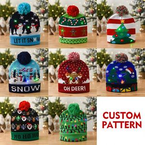 Listo para Enviar, Gran Venta, Nuevo Diseño, Regalos de Navidad, Decoraciones, Gorro de Santa Claus con Luces LED, Gorros Tejidos Cálidos de Invierno con Pompón - Product Image 2