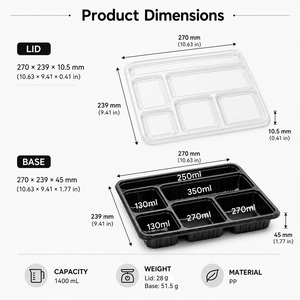 Wholesale Disposable 6 <b>Compartment</b> PP Meal Prep Container <b>with</b> Lid BPA Free Microwavable Takeaway <b>Lunch</b> <b>Box</b> - Product Image 2