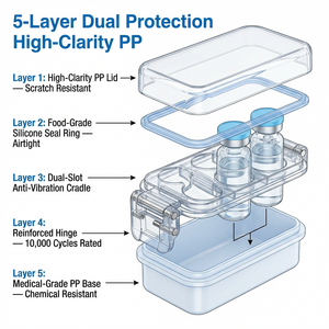 Vial Professional 2-Unit Compact Research Carrier - High-Clarity Dual-Slot PP Storage <b>Box</b> for Peptide and Exosome Samples - Product Image 2