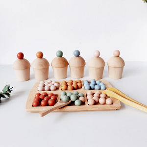 Jouet de tri de boules en bois pastel neutre tendance, jouets Montessori en bois, ensemble de perles <span class=keywords><strong>Waldorf</strong></span> pour bébés - Product Image 3