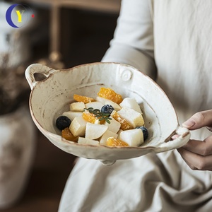 Creative Double Ear Ceramic Deep Dessert Plates Irregular Restaurant Club Salad <b>Soup</b> Plate Hotel Tableware - Product Image 2