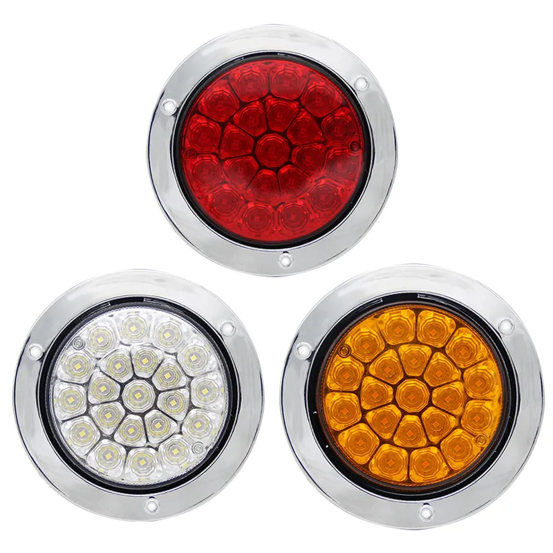 4 "Round LED Tail Light 21 LED Brake Parar Marcador Luzes de Corrida Sinais Lâmpada W/Chrome Bezels para o caminhão Trailer RV Jeep UTV