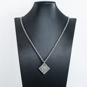 Collar Cuadrado con Carácter Fu en Acero Inoxidable Estilo Chino para Hombre, Colgante Geométrico con Cadena Larga, Joyería de Moda - Product Image 2