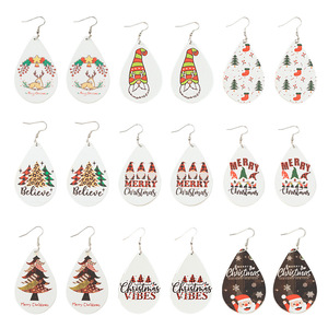 Christmas Teardrop Wood Earrings With Santa And Tree Patterns <b>Drop</b> Earrings For Girls Gift - Product Image 5
