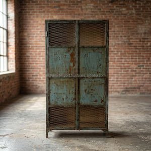 Industrial Vintage 2-Door Storage Wardrobe Iron Antique <b>Rustic</b> Finish Farmhouse Apartment Dining Living Room Villa Home - Product Image 3