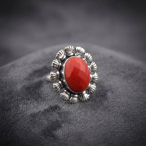 Handmade 925 <b>Sterling</b> <b>Silver</b> Vintage Oval Cut Coral Gemstone Bezel <b>Set</b> Customizable Women's Wedding Engagement <b>Ring</b> Grade AAA - Product Image 3