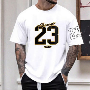 T-shirt de basket-ball Chicago 23 pour homme, ample, décontracté, respirant, en polyester, col rond, manches courtes, imprimé numérique, noir, été - Product Image 3