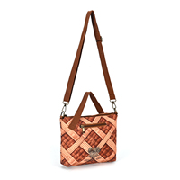 Bolsa Transversal Marrom Ferrugem com Estampa de Trama de Cesto, Alça Superior, Alça Ajustável, Ferragens Douradas e Zíper Frontal para Mulheres, Uso Diário e Viagens