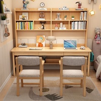 Bureau double en bois massif avec étagère intégrée, bureau informatique extra-large pour usage domestique, étudiants et plusieurs personnes