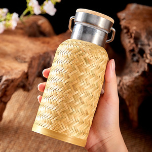 Handmade Bamboo Rattan Woven Stainless Steel Insulated <b>Flask</b> With Lid Thermal 12-24 Hours Travel Water <b>Bottle</b> For All - Product Image 4
