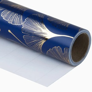 Custom Gold Ginkgo Pattern Metallized Recyclable <b>Paper</b> <b>Roll</b> Digital Printing Compatible <b>Blue</b> Eco-Friendly Gift Craft Packaging - Product Image 1